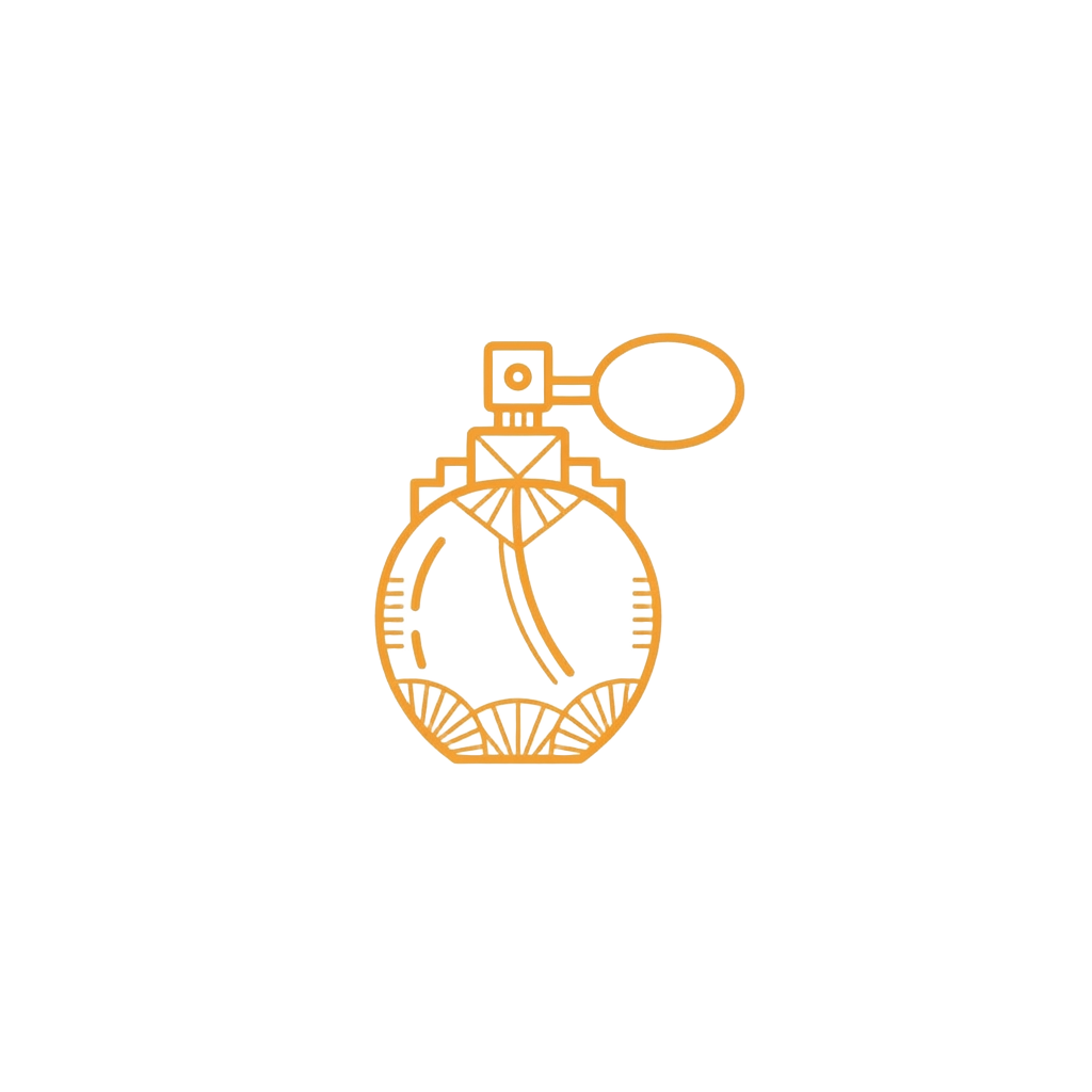 An illustrated perfume atomiser in champagne linework
